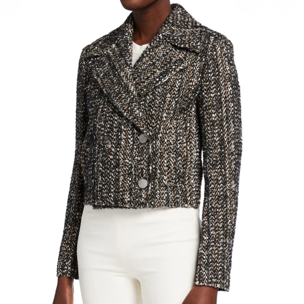 Theory Sargent Double Breasted Cropped Jacket Size 2 Tweed Brown Work Business
